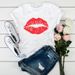 Independent Website Cross-border Supply Colorful Lips Plus-size T-shirt White Round-neck Base Shirt Top Women's T-shirt_ecoleips.com