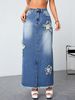 Women's Clothing Raw Edge Skirt Star Worn Denim Skirt High Waist Slit Jeans_ecoleips.com