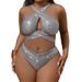 European And American Foreign Trade New Style Plus Size Sexy Bright Color Plaid Cross Chest Bikini Swimsuit T909_ecoleips.com