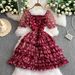 Women's Clothing Style Three Dimensional Flower Square Neck Short Sleeved Dress Female Celebrity Super Fairy Print Waist Slim Cake Mid Length Skirt_ecoleips.com