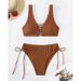 Women's American Style Solid Color High-Waisted Bikini Sexy Beach Two-Piece Swimsuit Sleeveless Wire-Free Nylon_ecoleips.com