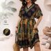 2025 Women's Spring Summer Casual Bohemian Style Long High Waist Loose Printed V-neck Dress_ecoleips.com