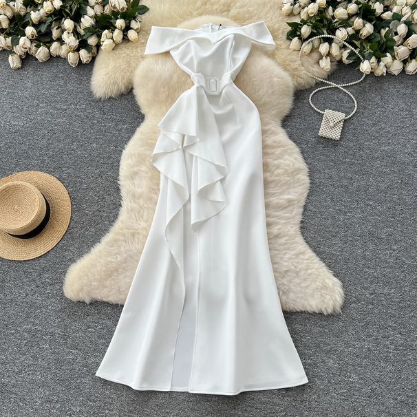 Elegant Dress For Women Light Luxury Celebrity High End Waist Hugging Ruffled Slit Slim Fitting Sleeveless Tube Top Dress_ecoleips.com