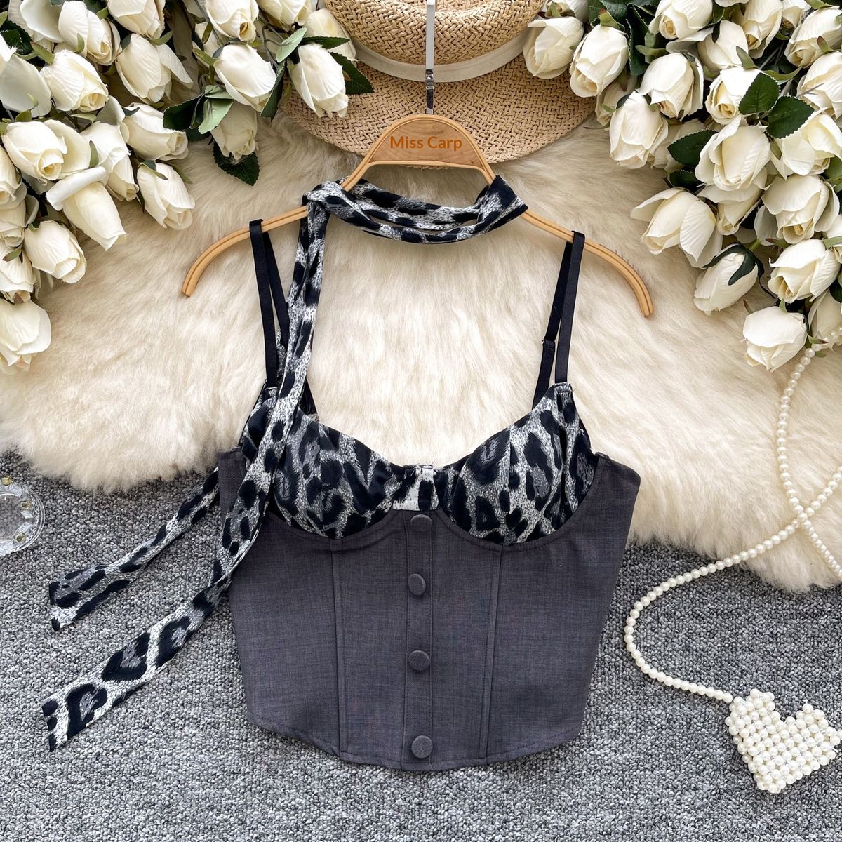Purely Sexy Leopard Print Patchwork Slim-Fit Camisole For Women, Summer European And American Hot Girl Ribbon Tank Top,_ecoleips.com