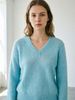 Light Blue Pit Rib Knit Sweater, Loose V Neck Lightweight Breathable Soft Skin-touch Wool Blend Pullover_ecoleips.com