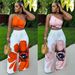 Women's European American Printed One-Shoulder Slim Fit Wide Leg Pants Two-Piece Set Summer Regular Thickness_ecoleips.com