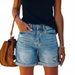 2025s 2025 Summer Fashion Street Style Rolled Hem Distressed Straight Leg Women's Denim Shorts_ecoleips.com