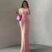 Women's Clothing Elegant Ruched Bodycon Dress – Long Sleeve, Round Neck, Fall/Winter Essential (S-L, Brown/Pink/Lavender)_ecoleips.com