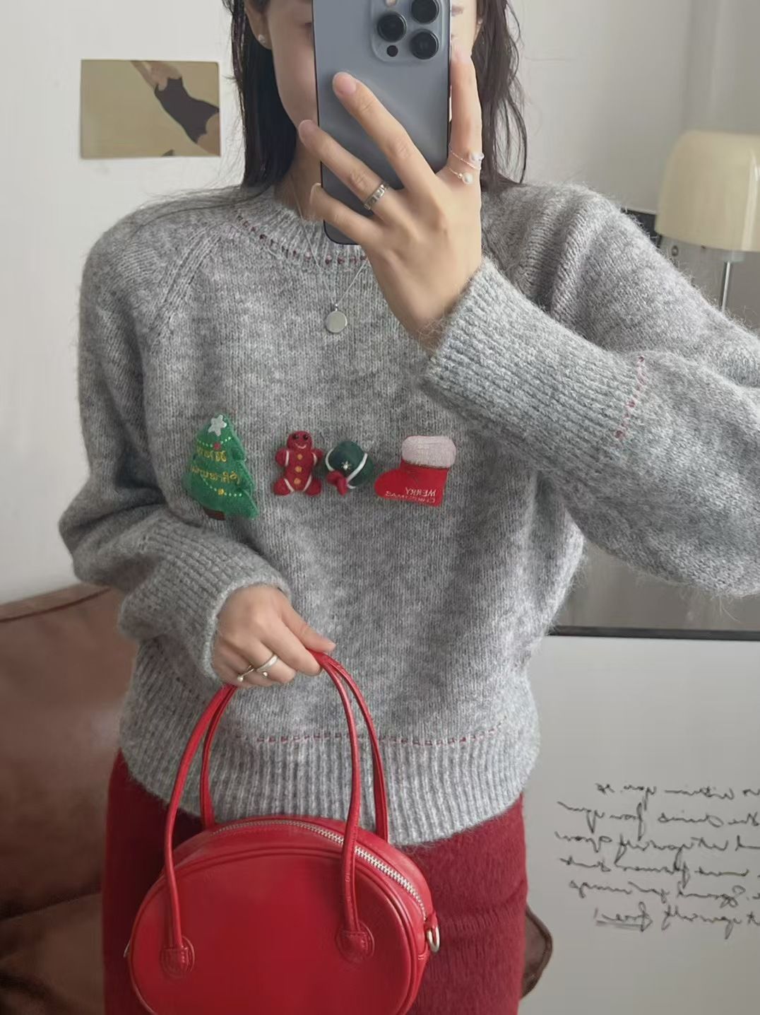girl South Korea Dongdaemun Christmas Cartoon 3D Decor Round Neck Pullover Sweater For Women Autumn Winter New Simple Knitted_ecoleips.com