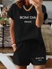 Women's Clothing Casual Letter Print Sportswear Set Short Sleeved Top & Shorts Spring/Autumn Summer Fashion_ecoleips.com