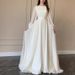 New Arrival Lantern Sleeve Pearlescent Yarn White Wedding Dress Round Neck Long Sleeve Formal Evening Party Dress_ecoleips.com