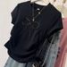 Summer Black Ruched T-Shirt Women's French Style Base Layer Top Bow Knot Short Sleeved with Shoulders Cross Border_ecoleips.com