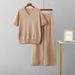 Summer Fashion Women's Knitwear Set Loose Fit High Waisted Straight Leg Casual Trousers Two Piece Outfit_ecoleips.com