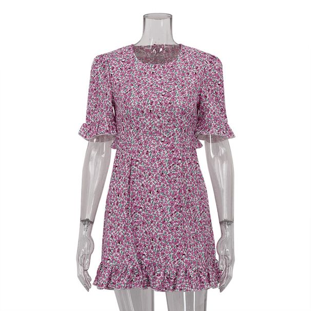 European And American Women's Clothing 2026 Summer Age-reducing Floral Short-sleeve Round-neck Sexy Backless Slimming_ecoleips.com