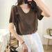2025 Summer New Loose Short-sleeved Women's T-shirt Trendy V-neck Top_ecoleips.com