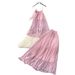 Women's Summer Vacation Outfit Soft Chiffon Camisole Top With Three Dimensional Floral Print High Waisted Pleated Skirt Casual Knee-Length Set_ecoleips.com