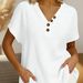 Breathable Waffle Knit Short Sleeve Top For Women, Comfortable V-Neck Casual Pullover For Summer Relaxed Fit For All-Day Wear_ecoleips.com