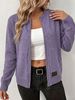 Lilac Purple Zip Up Crew Neck Pit Rib Knit Cardigan, Loose Lightweight Breathable Soft Skin-touch Long Sleeve Pocket Jacket_ecoleips.com