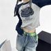 Women's American Style Sweet Sexy Raglan Sleeve Long T-Shirt Letter Print Short Slimming Simple Top_ecoleips.com
