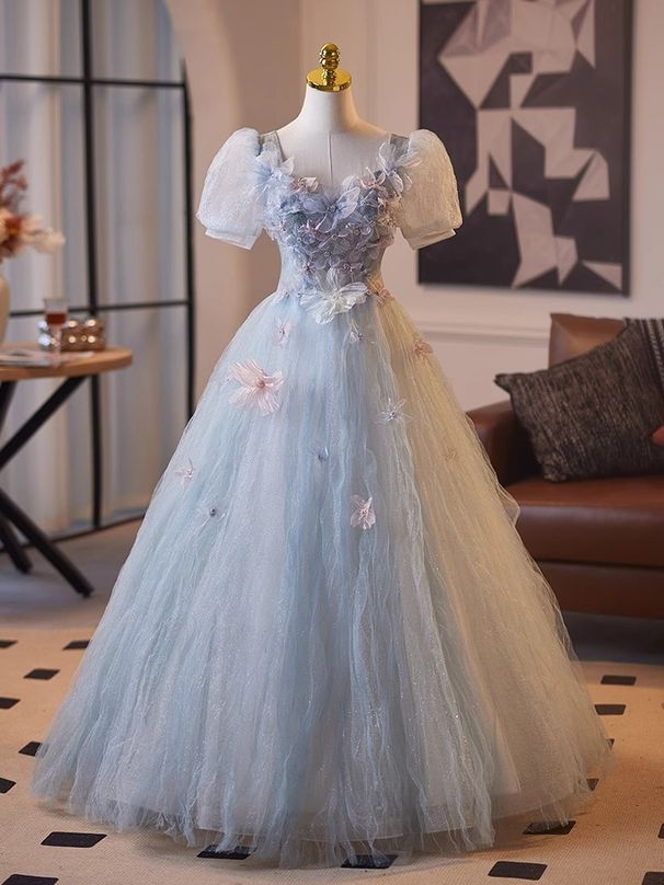 Blue Ethereal Evening Dress For Girls' Birthday Parties, Princess-style Coming-of-age Ceremony, Travel Photography,_ecoleips.com