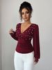 K New V-neck Fashion Handmade Pearl Solid Color Long Sleeved Slim Fit T-shirt For Women_ecoleips.com