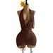 Mini Dress For Women Simple Solid Color Pleated Drawstring Backless Design With Metal Buckle Knot America Style New_ecoleips.com