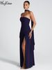 Hugcitar Elegant Solid Strapless Ribbon Backless Sexy Slit Pleated Maxi Prom Dress Women New Clotheds Evening Party Festival_ecoleips.com