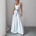 Women's Striped Sleeveless V Neck Jumpsuit Black And White Color Block Wide Leg Relaxed Everyday Wear Comfortable Feshion_ecoleips.com