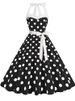 Elegant Halter Vintage Summer Party Dress Women's Strapless Dot Print Pinup Rockabilly Big Swing Pink Sundress 50s 60s Style_ecoleips.com