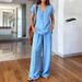 Women's Clothing Summer Fashion Women's Solid Color Suit Set Solid Color Elegant Commuting Style Cotton V Neck Sleeveless Top Vest_ecoleips.com
