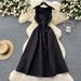 French Light Luxury Celebrity Square Collar Sleeveless Dress Female Summer Bow Waist Slim Temperament Hepburn Style Long Dress_ecoleips.com