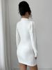 Cozy High-Neck Long-Sleeve Sweater Dress – Stretchy Bodycon Knit Dress For Women (S-XL, White, Wrinkle-Resistant, Beaded Detail)_ecoleips.com