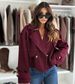 Women’s Short Wool Blazer – Minimalist Long Sleeve Coat, Autumn Office Trench Jacket In Khaki/Burgundy_ecoleips.com
