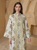 Modest Abaya Dress/Muslim Dress Women Elegant Embroidered Dress - Modest Muslim Long Sleeve Maxi Robe - Dubai Style Islamic Clothing (Blue, Yellow)_ecoleips.com