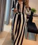Women's Clothing autumn casual fashion black and white striped button pocket design shirt wide leg pants two piece set_ecoleips.com