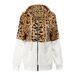 Women's Fleece-Lined Leopard Print Hooded Zip-Up Sweatshirt – Oversized Fit, Winter Warmth, Polyester Velvet (White/Khaki/Red/Green/Black)_ecoleips.com