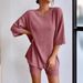 Fashion Casual Solid Color Spring Crew Neck Loose Women's Shorts Set_ecoleips.com