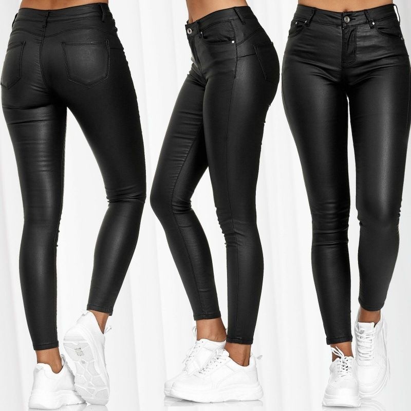 K New Solid Color Leather Casual Pants, Small Legged Pants, Women's Pants_ecoleips.com