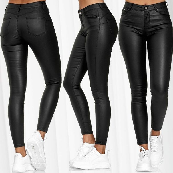 K New Solid Color Leather Casual Pants, Small Legged Pants, Women's Pants_ecoleips.com