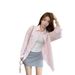 Embroidered Pink Striped Shirt Women's Korean POLO Collar New Thin Loose Sunscreen Shirt Long-sleeved Casual Shirt_ecoleips.com