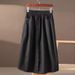 Women's Cotton A-Line Skirt Button down Elastic Waist Korean Style Casual Mid-Length Skirt_ecoleips.com