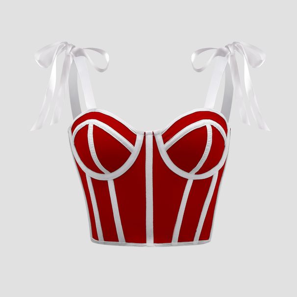 European And American Hot Girls Sexy Contrast Color Straps Slim Fit Versatile Short Navel Exposed Steel Ring Fishbone Camisole 60712_ecoleips.com