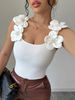 Women's Clothing Summer Fashion Temperament Leisure Three Dimensional Flower Decoration Knitted Sleeveless Top_ecoleips.com