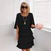 Spring And Summer Fashion Solid Color Round Neck Cake Skirt Splicing Dress Women's Clothing_ecoleips.com