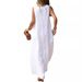 Spring/Summer Style: Long-Sleeved, Deep V-Neck White Cotton-Linen Dress In A Large Size_ecoleips.com