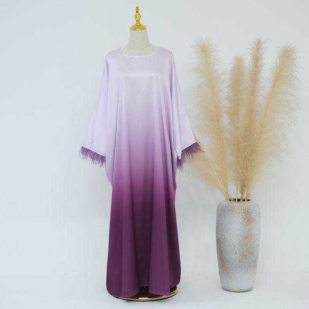 Women's Clothing Gradient Color Party Waist Bat Sleeve Dress_ecoleips.com