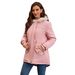 Women's Long Hooded Faux Fur Trim Parka Coat With Belt - Warm Fleece Lined Winter Jacket For Cold Weather (Pink, Black)_ecoleips.com