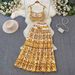 Women's Clothing Summer Blue And White Porcelain Print Suit Three Dimensional With Breast Pads Short Tube Top Suspender Pleated Skirt Two Piece Set_ecoleips.com