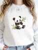 Cute Animal Print Cotton Sweatshirt For Girls - Soft Round Neck Pullover With Cartoon Panda Graphic, Oversized Streetwear Spring Fashion Top_ecoleips.com
