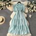 Women's Clothing Age Reducing Puff Sleeves Elastic Waist Slim Gentle Style High Quality Texture Long Skirt_ecoleips.com